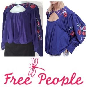 FREE PEOPLE | Lita Embroidered Cutout Balloon Top Boho Hippie Romantic Sz: S